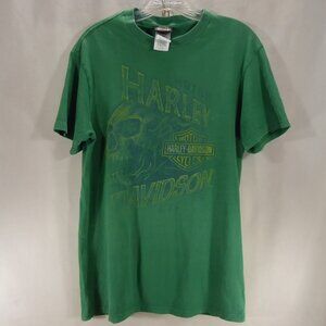 Mens 2017 Harley Davidson Green T-Shirt Flaming Skull South East Bedford OH M